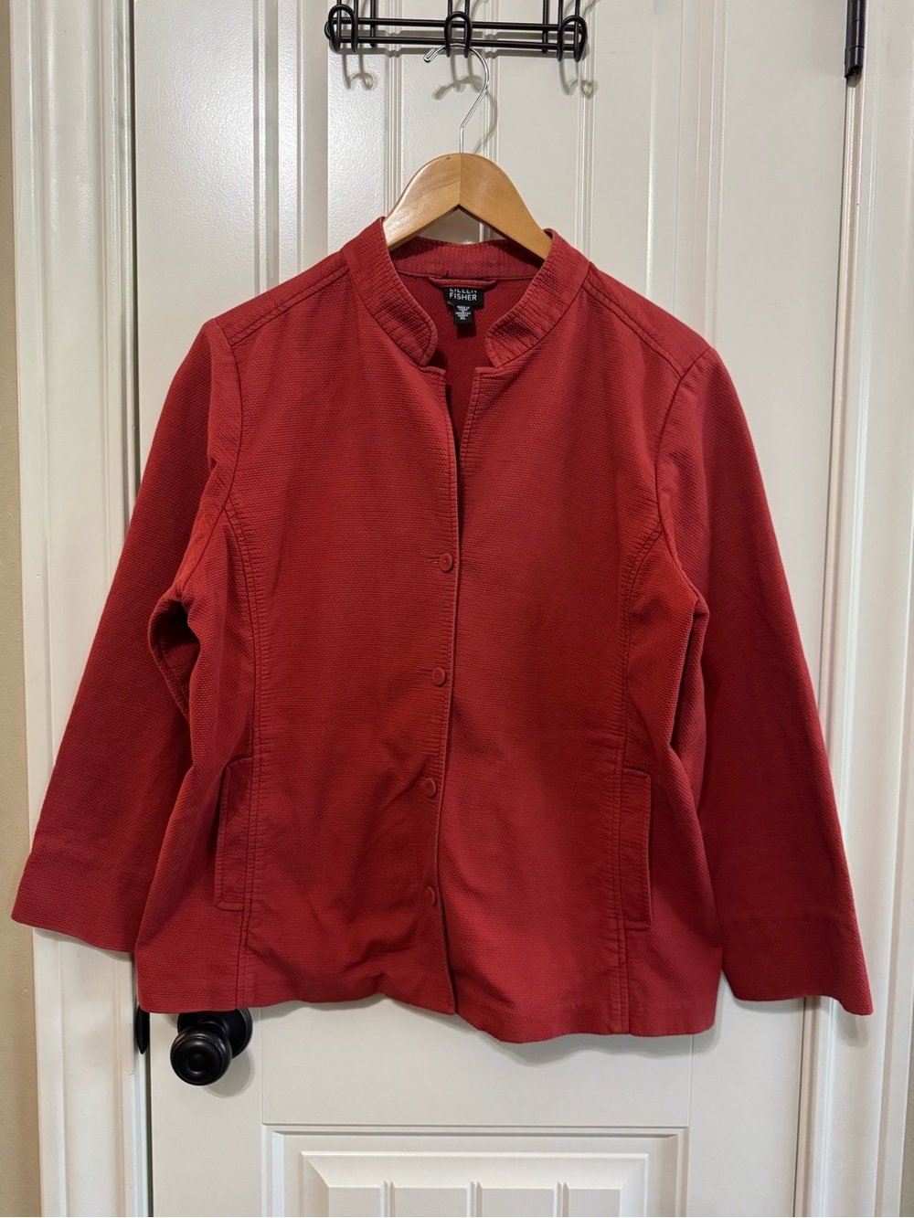 Eileen Fisher Jacket Womens XL Red-Orange Cotton High Collar